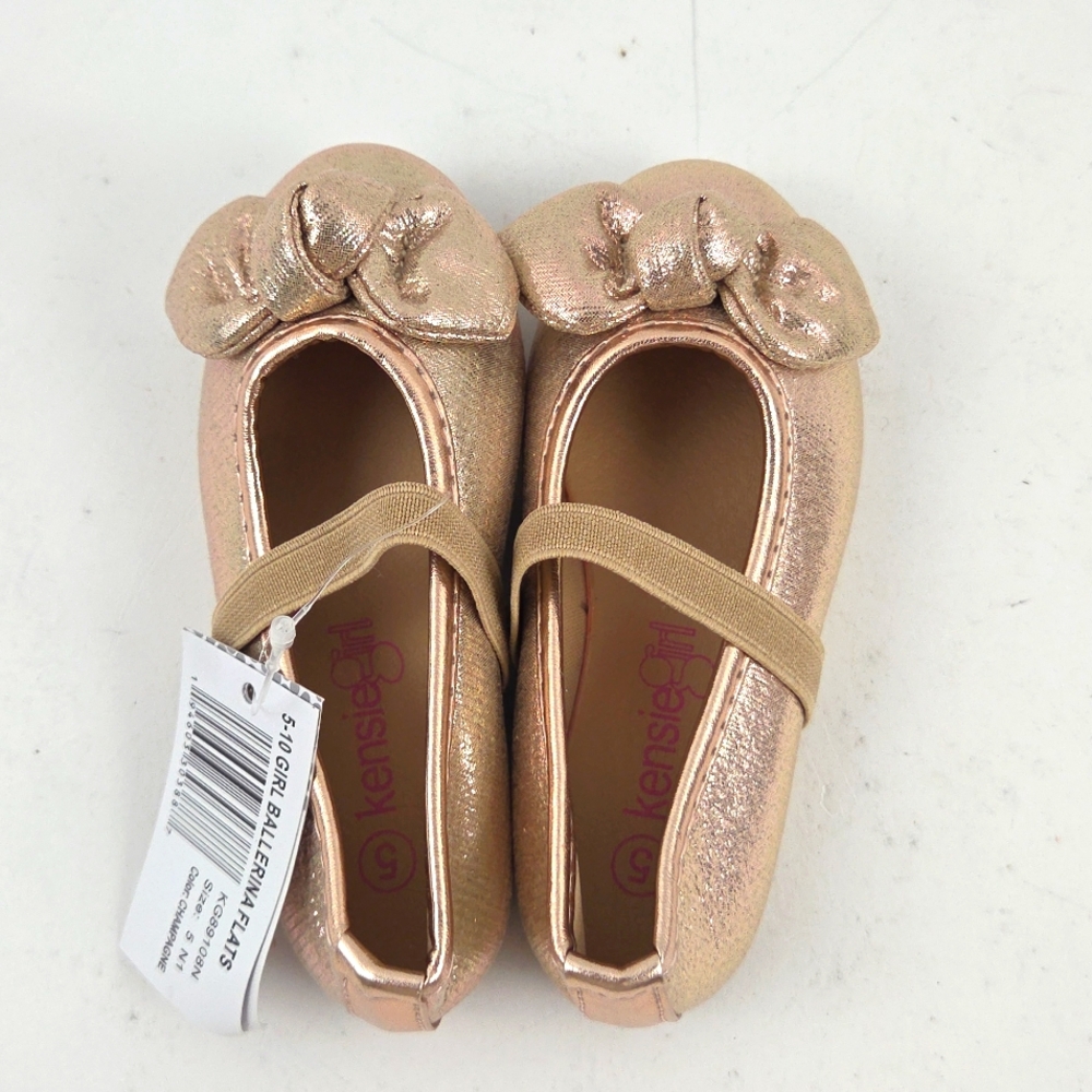 Kensie Girl Champagne Flats Bow Toddler Size 5